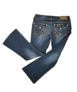 Seven7 Women Sz 28 Short Flare Jeans Embroidered Flap Pocket Stretch W32 L26 - £10.15 GBP