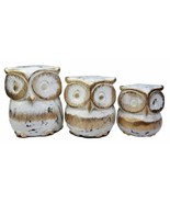 Balinese Wood Handicrafts White &amp; Gold Forest Owl Family Set of 3 Figuri... - $36.05 CAD