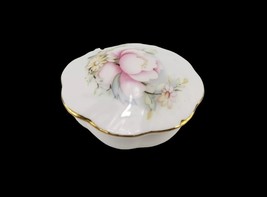 1988 Porcelain Lidded Jar Jewelry Trinket Box Dish Bowl w Pink Flowers 3&quot; - $129.55 MXN