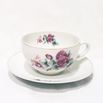 Pink Mauve Roses on Stems Tea Cup and Saucer Made in Japan Vintage Flowers - £12.18 GBP