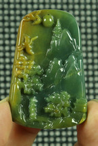 Cert&#39;d Yellow 100% Natural A Jade jadeite Pendant Carved Landscape  - £134.50 GBP
