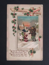Christmas Happiness Gladness Health Holly Scenic View Embossed Postcard 1912 - £6.28 GBP