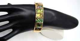 Vintage Gold Tone Abalone Look Panel Hinged Cuff Fashion Bracelet - £15.42 GBP