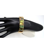 Vintage Gold Tone Abalone Look Panel Hinged Cuff Fashion Bracelet - $27.22 CAD