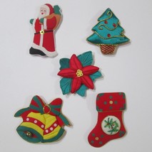 Vintage Christmas Fabric Magnet Lot Tree Bell Santa Stocking Poinsettia ... - $24.73