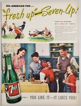 1946 Print Ad 7UP Soda Pop Family Football Game &amp; Bottles of Seven-Up - £14.85 GBP