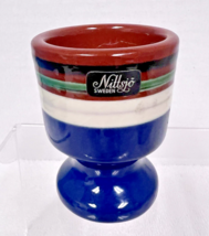 Nittsjo Sweden Pottery Blue Brown White Ringed Egg Cup Signed Sticker 2 ... - $18.32