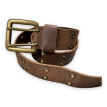 Aeropostale Size Medium Dark Brown Leather Riveted Belt Heavy Duty Double Prong - £23.72 GBP