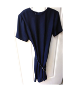 Vintage Leslie Fay Dresses Petite 8P Solid Navy Blue Belted 1980s Should... - $27.83 CAD