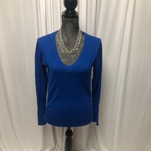 Takeout Sweater Womens XL Lovely Blue V Neck Rouched Sides Lightweight Top - $16.65