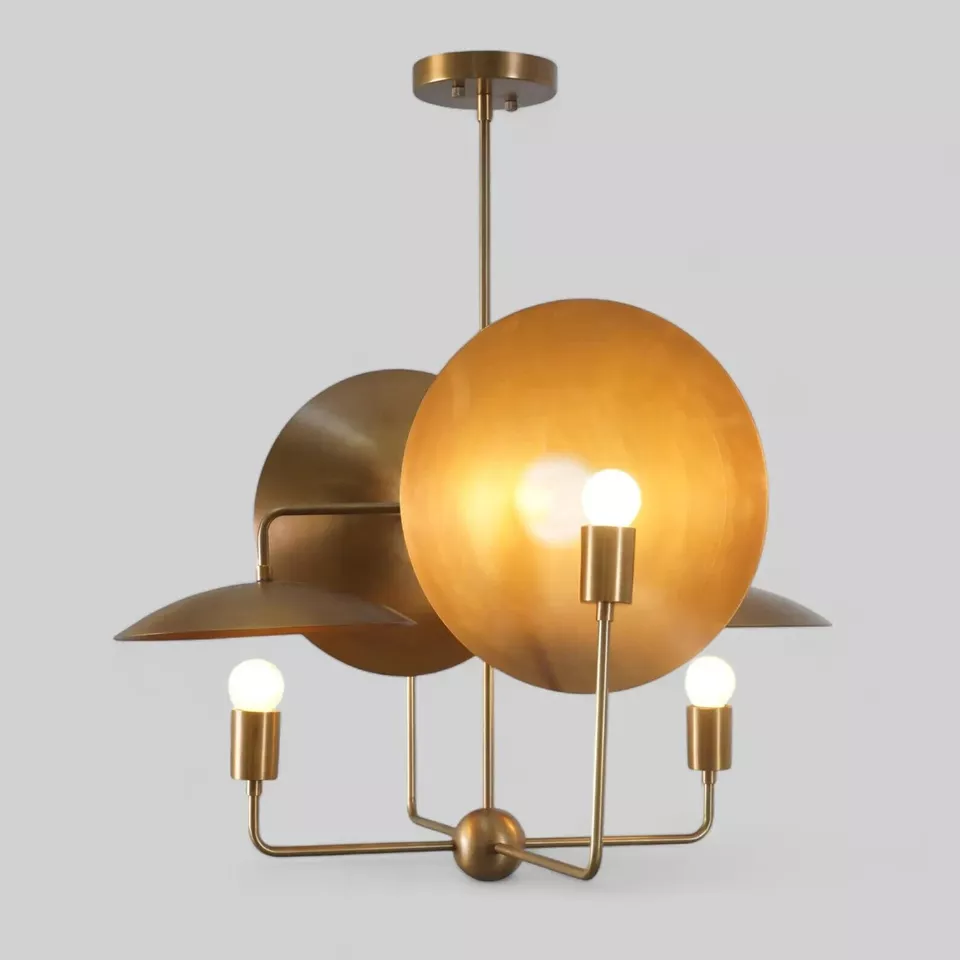 4 Light Mid Century Brass Sputnik Light Fixture Modern Raw Brass Sputnik... - €428,73 EUR