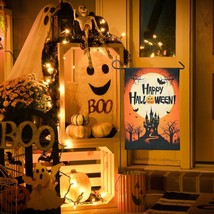 12&quot;X18&quot; Halloween Garden Flag Castle Bat Pumpkin Jack O Lantern Party Decoration - £36.75 GBP