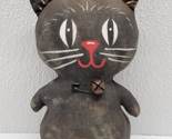 Vintage Fabric Cloth Black Cat Plush Figure Decor Halloween 6&quot; Pin Bell - $57.91