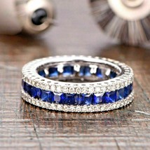 4.50Ct Blue Sapphire &amp; White Simulated Diamond 14k White Gold Over Band Size 9.5 - £114.38 GBP