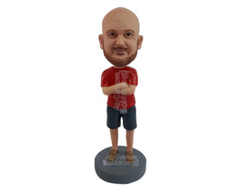 Custom Bobblehead Nice male with arms folded wearing t-shirt, shorts and... - £69.82 GBP