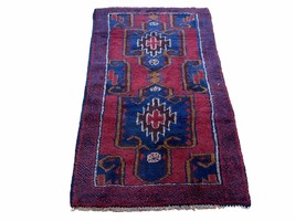 2&#39; 8&quot; X 4&#39; 4&quot; Vintage Handmade Tribal Wool Rug Balouchi Rug Afghan Rug Red Blue - £155.31 GBP