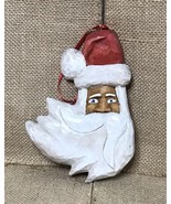 Hand Carved Wood Santa Claus Face Christmas Ornament Primitive Folk Art ... - $23.76