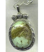 Large Signed Sterling Silver and Verasite Pendant with Box Chain - $140.00