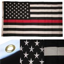 AES 100% Cotton 3x5 Embroidered Sewn USA Red Line Fire Department Dept Flag 3 Cl - £54.04 GBP