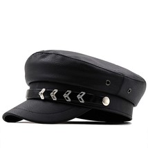 Lat topped bright pu leather beanie autumn winter black military hat girl beret fashion thumb200