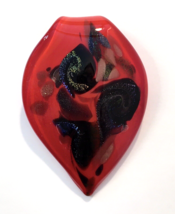 Glass Lampwork Slide Pendant Red with Glittery Accents  Large 2.5&quot; for Necklace - $13.00