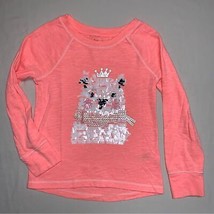 Neon Princess Polar Bear Sequin Shirt Girl’s 4-5 Long Sleeve Orange Peac... - $13.86
