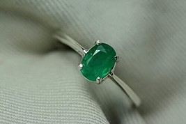 Vintage 4CT Emerald Oval Cut emerald Natural Gemstone Ring 14K White Gold Plated - £109.91 GBP