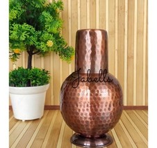 Hammered Pure Copper Surai Design Bedroom Water Bottle with Inbuilt Glass,700 ML - £48.91 GBP
