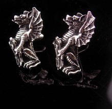 Swank Flying Dragon Cufflinks  Vintage Mythical Creature Silver Figural Novelty  - $125.00