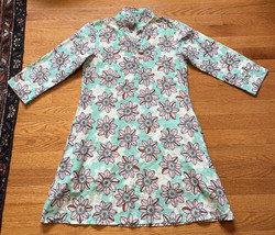 Victoria Dunn Mandarin Collar shirt Dress retro graphic floral lined cotton XS S - £38.90 GBP