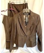 Vintage Levine Classic Three Piece Brown Pin Striped Suit Slacks Skirt J... - £98.32 GBP