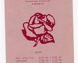 The Rose Restaurant Souvenir  Menu West Main Puyallup Washington  - $17.80