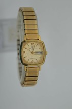 Vintage Jules Jurgensen Lady&#39;s Watch Day/Date Gold tone New battery  GUA... - $29.65