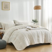 Cream Twin Comforter Set 7 Pieces, Tufted Bed In A Bag Twin, Boho Bed Sets, Geom - £70.21 GBP