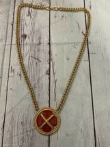 Vintage Napier Gold Tone Chain With Large Red Enamel Pendant - £35.04 GBP