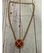 Vintage Napier Gold Tone Chain With Large Red Enamel Pendant - £35.20 GBP