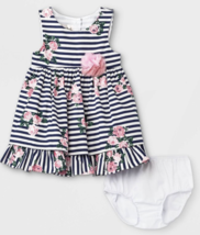 Mia &amp; Mimi Baby Girls&#39; Floral Striped Dress - Navy 0/3M &amp; 18M - £11.98 GBP