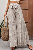 Beige Boho Ethnic Print Knot Waist Wide Leg Pants - $551.91 MXN