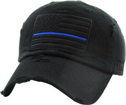 Thin Blue Line Law Enforcement Police Flag Patriot Distressed Adjustable Dad Hat - £14.15 GBP