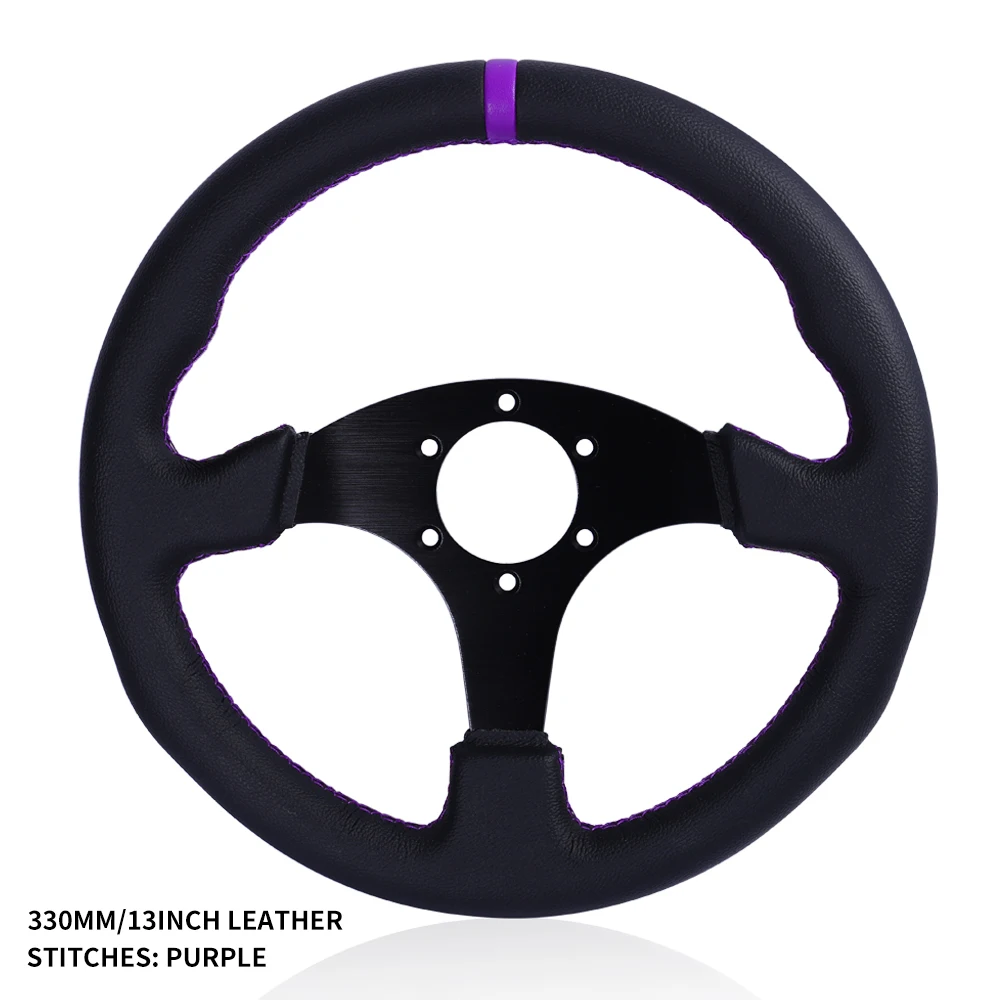 330mm/13Inch Flat Steering Wheel Leather Aluminum Fe Racing Drift Pc Game Steeri - £183.04 GBP