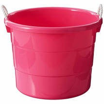 Plastic 18 Gal Utility Bucket Tub W/ Rope Handle, Pink (2 Pack) - £90.42 GBP
