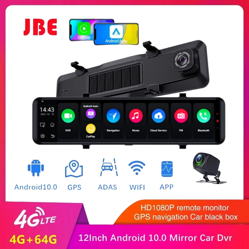 4G Android 10.0 4G+64G 12 Inch Car Rearview Mirror ADAS FHD Auto Recorder GPS - £171.71 GBP+