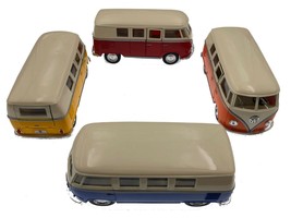 New 4Pc Set: 5&quot; Vw 1962 Volkswagen Bus Van Ivory Top Diecast Model Toy 1:32 Gift - £41.84 GBP