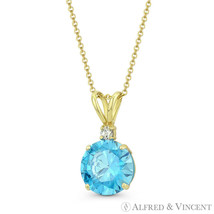 Round Cut Simulated Blue Topaz &amp; Clear Cubic Zirconia CZ 14k Yellow Gold Pendant - £55.81 GBP+