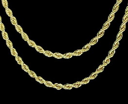 2pc Choker Set 3mm Rope Chains 18&quot; 20&quot; 14k Gold Plated Hip Hop Mens Womens - £8.57 GBP