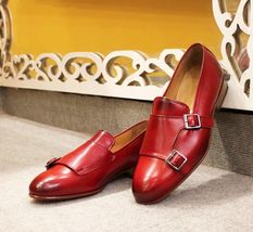 Pure Handmade Genuine Leather Red Loafers Shoes For Men&#39;s - £158.02 GBP