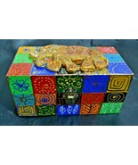 Handmade Hand Painted Wooden Jewelry Box with Ceramic Elephant Decoration - $48.19 CAD