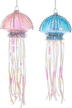 Kurt Adler 9 Inch Glass Blue and Pink Jellyfish Ornaments - Set of 2 - £19.71 GBP