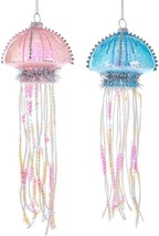 Kurt Adler 9 Inch Glass Blue and Pink Jellyfish Ornaments - Set of 2 - £19.89 GBP