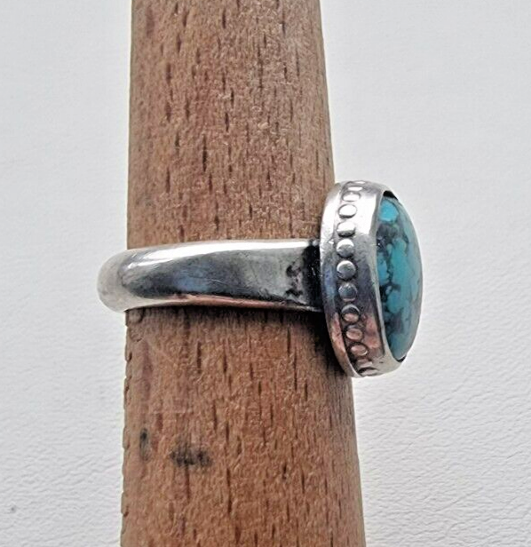NATIVE AMERICAN STYLE 925 STERLING SILVER TIBETAN TURQUOISE RING SIZE  5.25 Item image 8